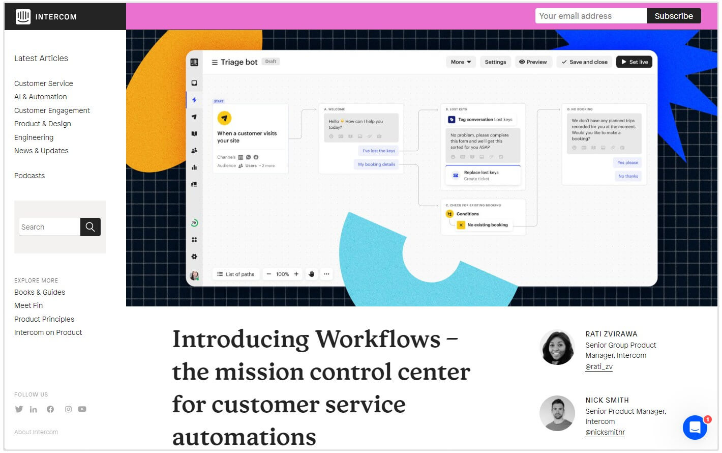 intercom workflows meddelelse